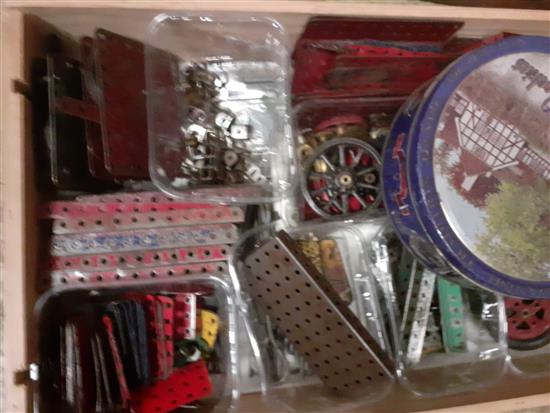 A collection of vintage and modern Meccano sets and loose Meccano,